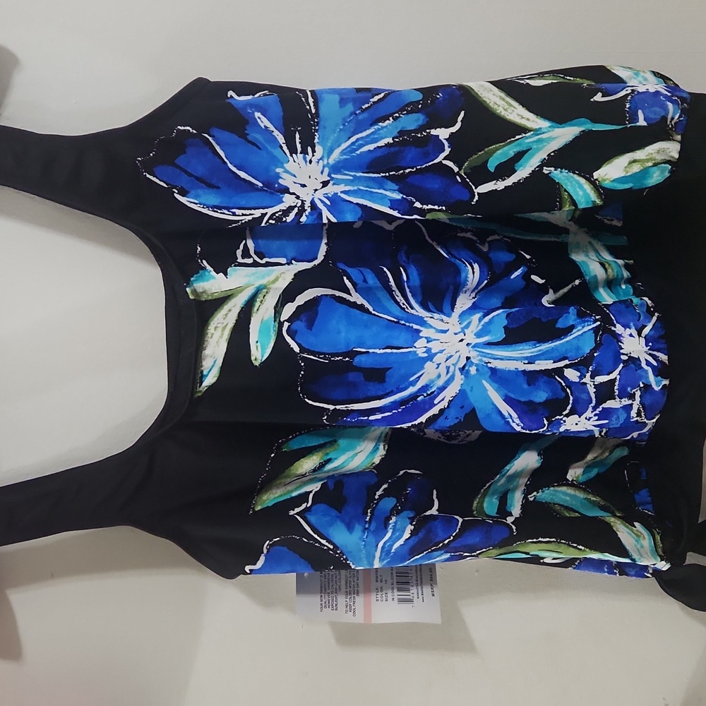 Maxine Of Hollywood Side Tie Scoop Neck Wirefree Tankini Top - Size 10- NWT!